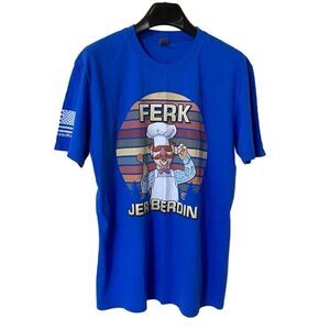 Ferk Jer Berdin Muppets Swedish Chef Men’s Blue Graphic Novelty Shirt Sz L